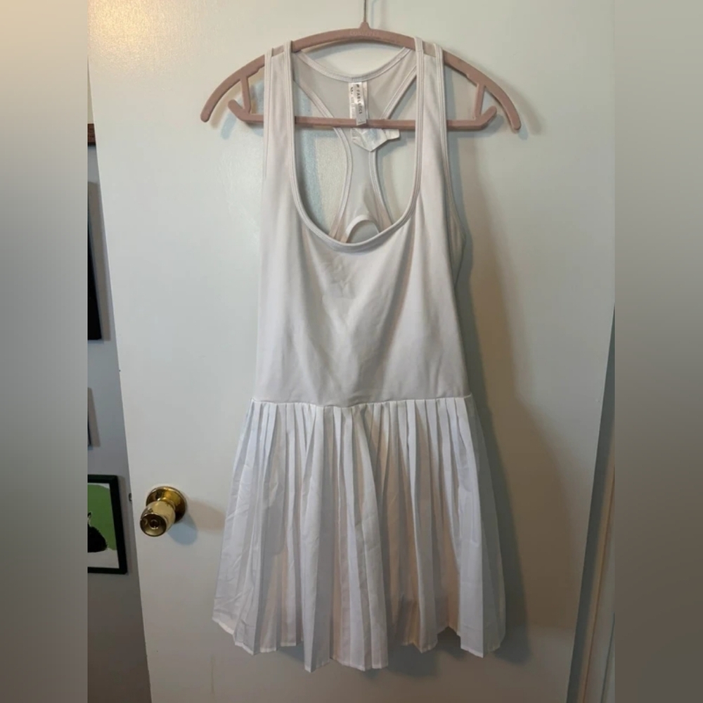 Fabletics White Racerback Pleated Mini Dress